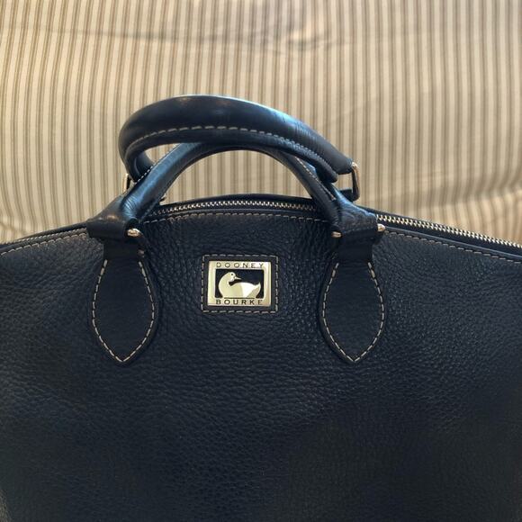 Dooney & Bourke Navy Pebbled Leather Dillen Satchel with Crossbody Strap - Picture 4 of 15